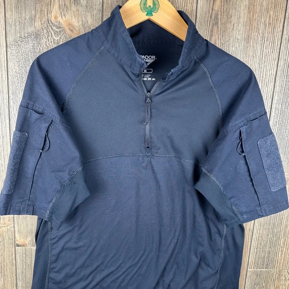 Condor Mens Short Sleeve Combat Shirt Black Tactical Ripstop 1/4 Zip Size Medium